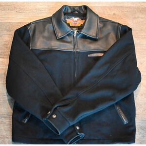 HARLEY DAVIDSON Men's Wool and Leather Trim Zip Up Motorcycle Jacket Size M USED
